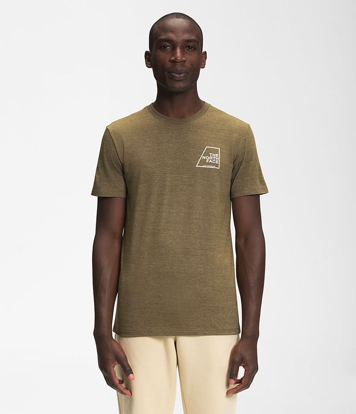 The North Face T Shirts Męska Oliwkowe Krótki Rękaw Logo Marks Tri-Blend - ACYI94032